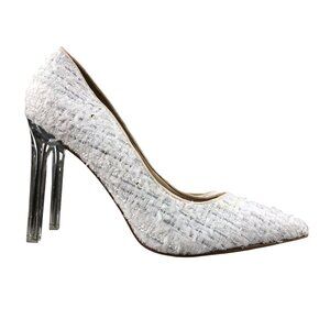 Nine West Women's 10.5M Tatiana White Silver Tweed Pointed Toe High Heel Pumps